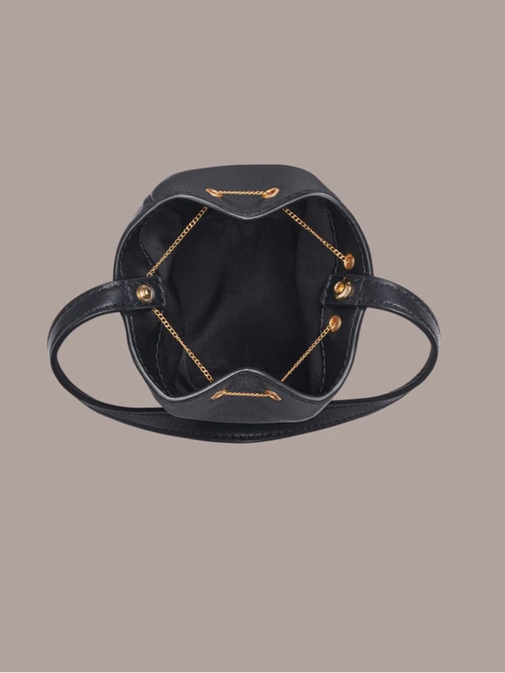 Donna Karan Black Sisal Leather Drawstring Clutch with Mirror - Picture 8 of 9